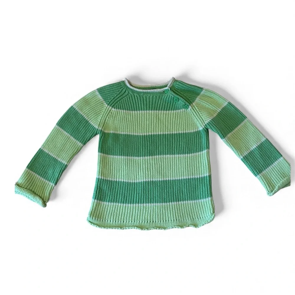 The Childrens Place Girls Green Striped Knit Sweater Sz-4T Buttons, Soft, Cozy‎